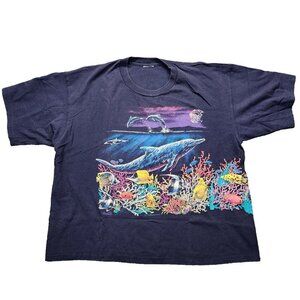 XL Cropped Vtg‎ 90s Hazelwoods Dolphins Sea T-Shirt Made in USA Single Stitch